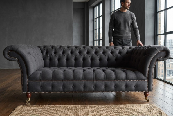 Gray Chesterfield Three-Seater Luxury Living Room Sofa