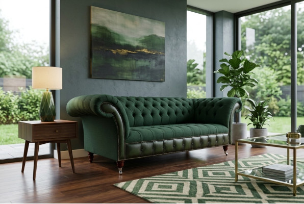 Designer Green Chesterfield Sofa Luxury 3-Seater Living Room Couch