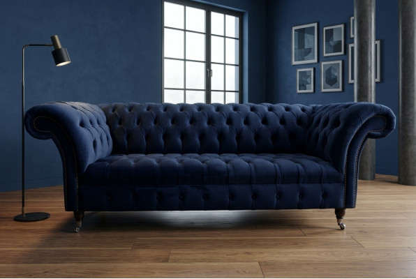 Dark blue Chesterfield three-seater modern living room luxury couch