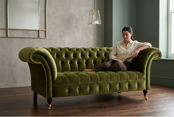 Classic Sofa 2-Seater Chesterfield Couch Textile Velvet Crystals Green Velvet New