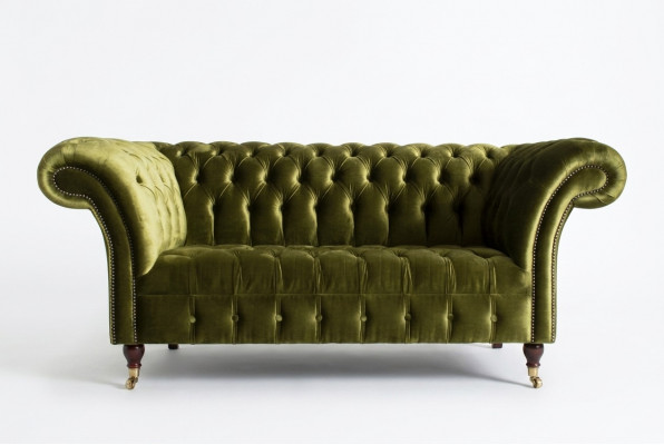 Classic Sofa 2-Seater Chesterfield Couch Textile Velvet Crystals Green Velvet New