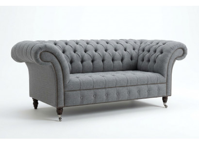 Chesterfield Original Sofa JVMoebel Textile Sofas Fabric Gray 185cm Couch Couches