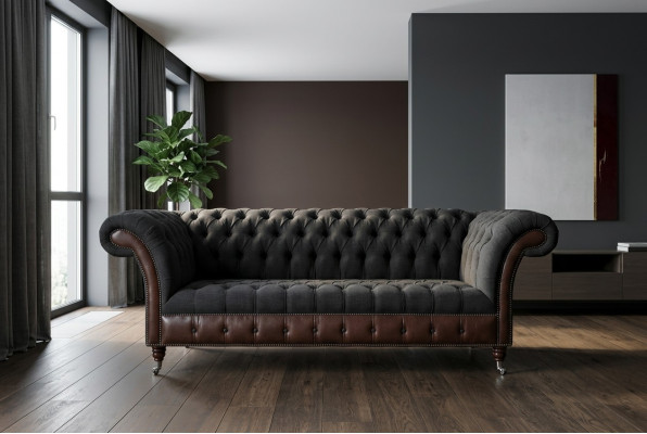 Chesterfield Original Sofa JVMoebel Couch Fabric Sofas Couches Material Black New