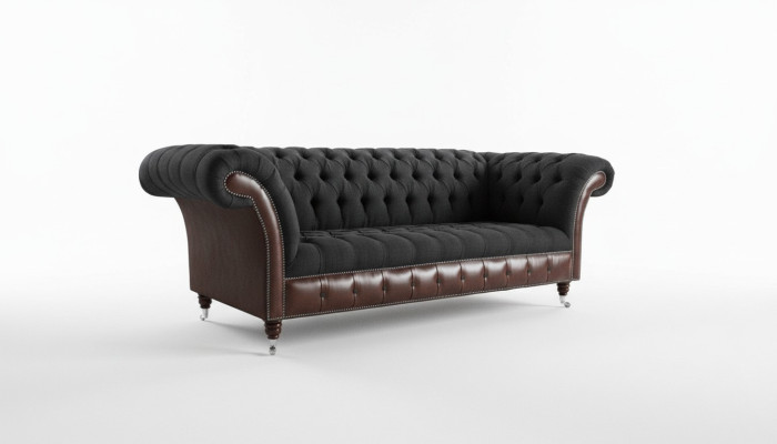 Chesterfield Original Sofa JVMoebel Couch Fabric Sofas Couches Material Black New