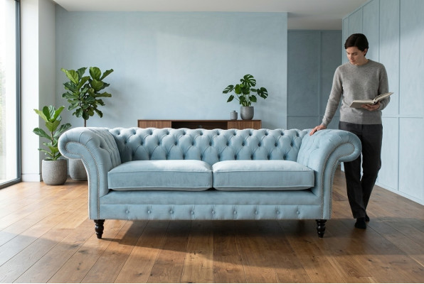 Light Blue Modern Chesterfield Three-Seater Living Room Luxury Sofa