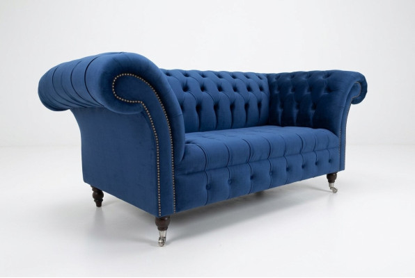 Classic Chesterfield Couch Blue Upholstered Set 2-Seater Sofas Sofa 185cm
