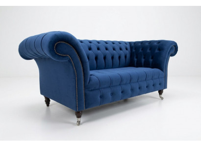 Classic Chesterfield Couch Blue Upholstered Set 2-Seater Sofas Sofa 185cm