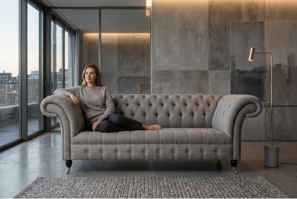 Classic Chesterfield design couch 3-seater sofa couch velvet leather large 225cm