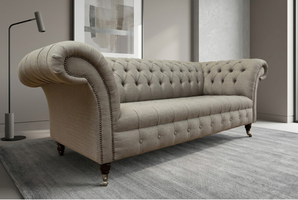 Classic Chesterfield design couch 3-seater sofa couch velvet leather large 225cm