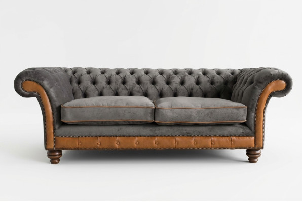Gray-brown Chesterfield 3-seater luxury living room couch