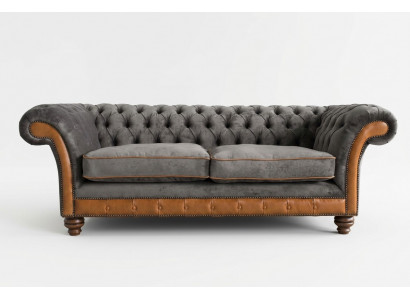 Gray-brown Chesterfield 3-seater luxury living room couch
