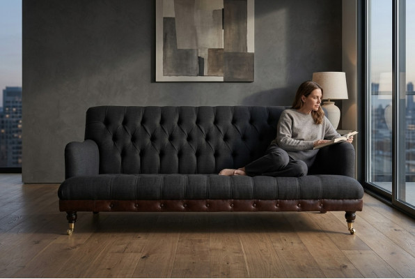 Classic Chesterfield Sofa 3-Seater Couch Velvet Leather Blue Design Upholstery