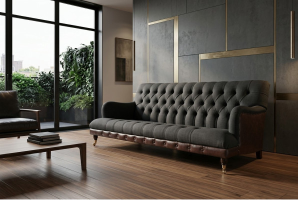 Classic Chesterfield Sofa 3-Seater Couch Velvet Leather Blue Design Upholstery