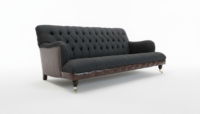 Classic Chesterfield Sofa 3-Seater Couch Velvet Leather Blue Design Upholstery