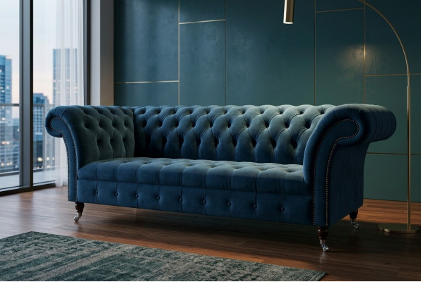 Big Chesterfield sofa couch upholstered designer couches velvet textile leather new.