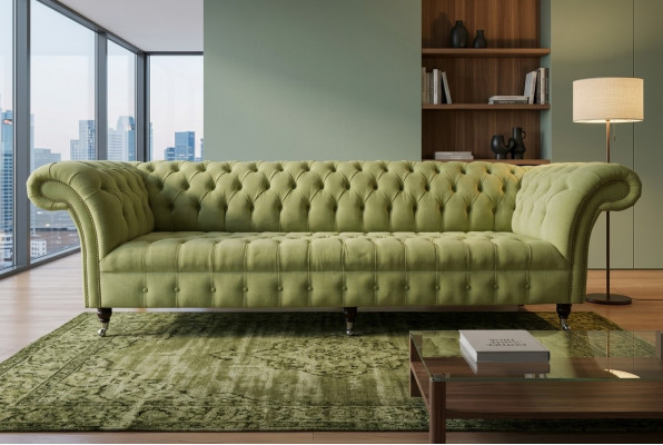 Classic Chesterfield Sofa 4-Seater Sofas Couches Leather Green Design Upholstery