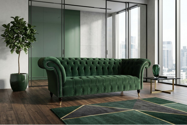 Classic Chesterfield Design Couch 3-seater Sofa Velvet Leather big green new