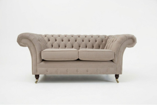 Chesterfield Sofa 2-Seater Upholstered Designer Couches Sofa Suite Beige Velvet