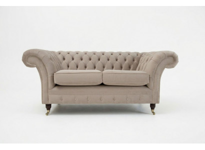 Chesterfield Sofa 2-Seater Upholstered Designer Couches Sofa Suite Beige Velvet
