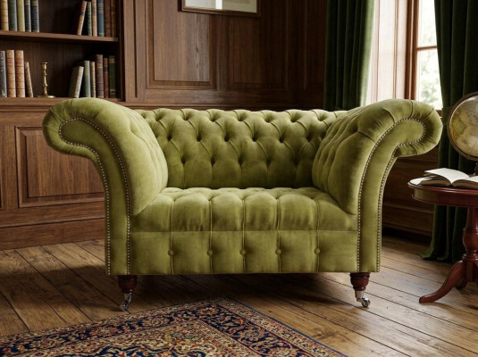 Chesterfield Design Fabric Couch Armchair 1.5 Seater Upholstered Sofas Lounge Velvet Green