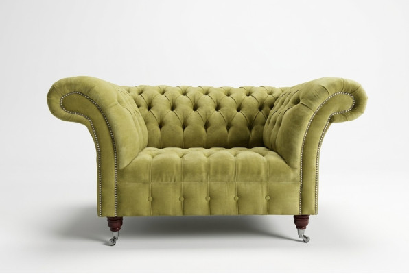 Chesterfield Design Fabric Couch Armchair 1.5 Seater Upholstered Sofas Lounge Velvet Green