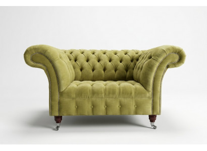 Chesterfield Design Fabric Couch Armchair 1.5 Seater Upholstered Sofas Lounge Velvet Green