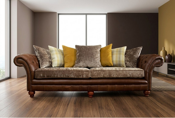 Classic Chesterfield Sofa 4 Seater Sofas Couches Leather Brown Design Upholstery