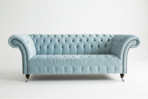 Chesterfield 3-seater upholstered couch leather sofa couches fabric modern style blue