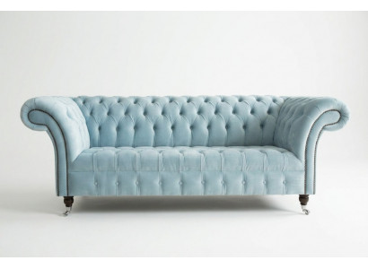 Chesterfield 3-seater upholstered couch leather sofa couches fabric modern style blue