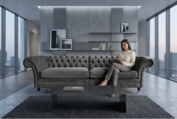 Classic Chesterfield Sofa 4-Seater Design Sofas Upholstered Couches Leather Brown