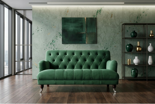 Chesterfield 2-seater upholstered couch leather sofa modern style green fabric