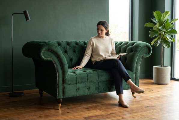 Chesterfield Design Fabric Couch Armchair 1.5 Seater Upholstered Sofa Lounge Green Velvet
