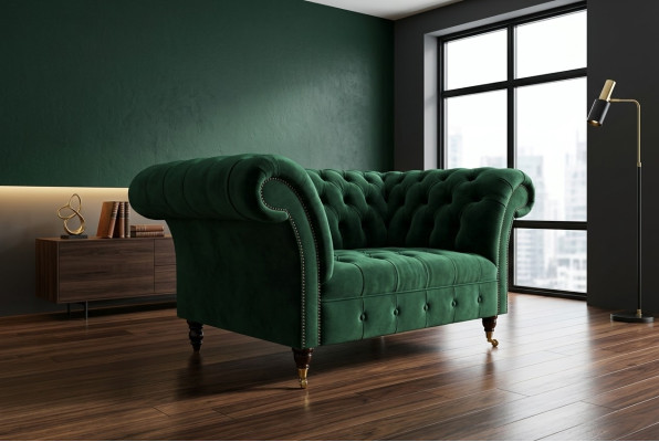 Chesterfield Design Fabric Couch Armchair 1.5 Seater Upholstered Sofa Lounge Green Velvet