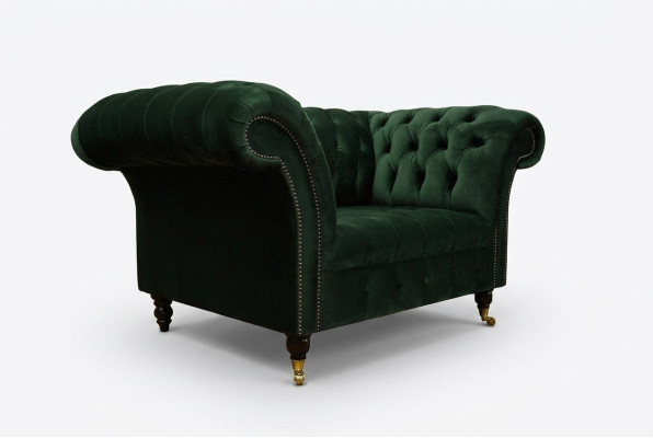 Chesterfield Design Fabric Couch Armchair 1.5 Seater Upholstered Sofa Lounge Green Velvet