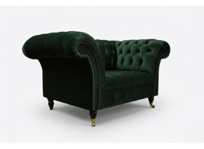 Chesterfield Design Fabric Couch Armchair 1.5 Seater Upholstered Sofa Lounge Green Velvet