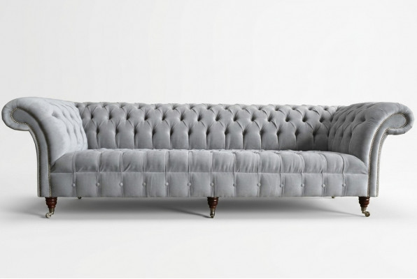 Classic Chesterfield Sofa 4-Seater Sofas Couches Leather Gray Design Upholstery
