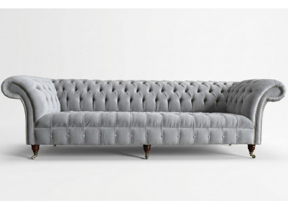 Classic Chesterfield Sofa 4-Seater Sofas Couches Leather Gray Design Upholstery