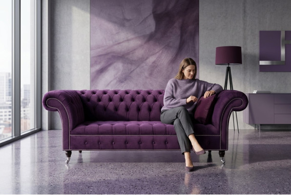 Chesterfield Original Sofa Couch Fabric Sofas Cloth Purple 225cm Couches