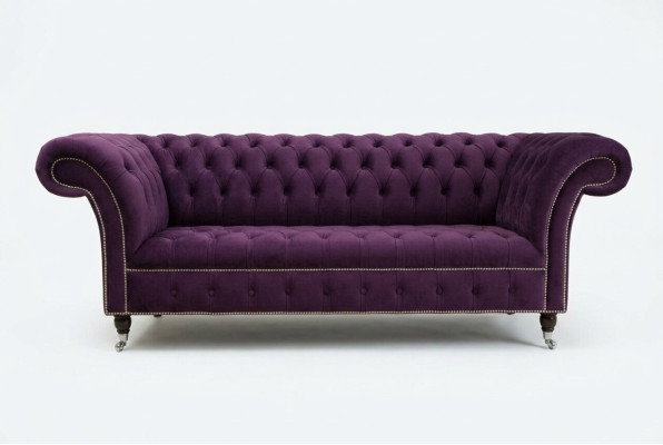 Chesterfield Original Sofa Couch Fabric Sofas Cloth Purple 225cm Couches