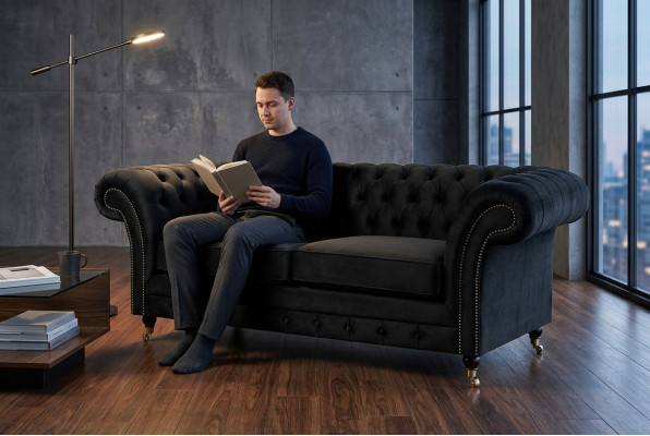 Chesterfield Original Sofa JVMoebel Textile Sofas Couches Fabric Gray 185cm Couch