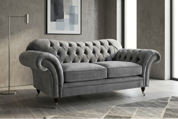 Chesterfield Original Sofa Textile Sofas Couches Fabric Gray 200cm Couch