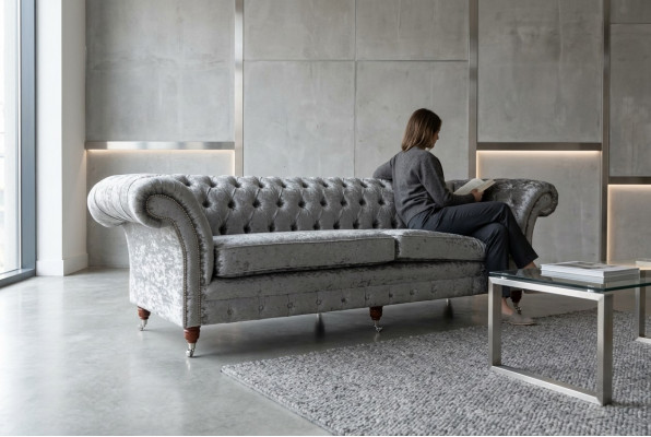 Chesterfield Gray Upholstered Four-Seater Designer 4-Seater Couch