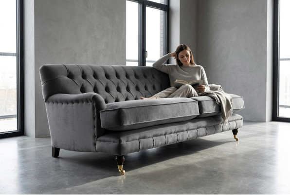 Chesterfield 3-seater couch upholstery fabric couches seating living room sofa velvet new
