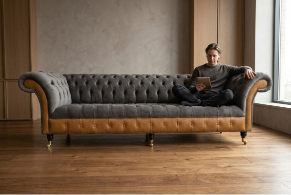 Gray-brown Chesterfield Sofa Designer 4-Seater Luxury Sofas