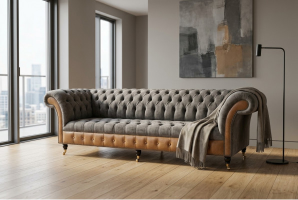 Gray-brown Chesterfield Sofa Designer 4-Seater Luxury Sofas