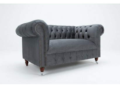 Chesterfield Design Sofa 2-Seater Couch Upholstery Suite Leather Fabric Gray