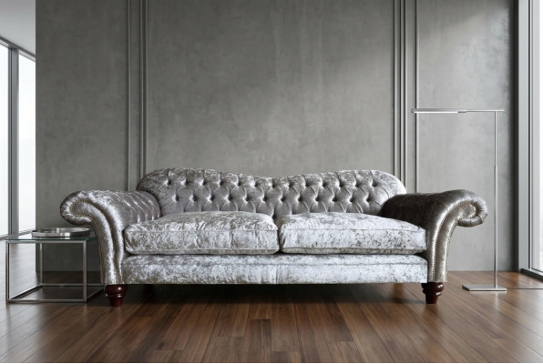 Classic Chesterfield Couch 4 Seater Sofa Velvet Leather Design Gray 240cm