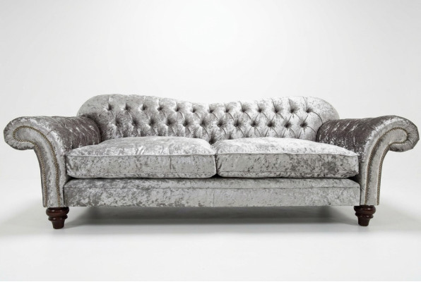 Classic Chesterfield Couch 4 Seater Sofa Velvet Leather Design Gray 240cm