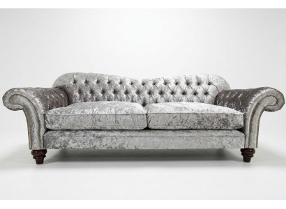 Classic Chesterfield Couch 4 Seater Sofa Velvet Leather Design Gray 240cm