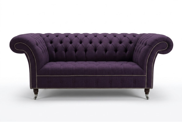 Classic Chesterfield Couch 3-Seater Sofa Couch Velvet Leather Purple Design Upholstery